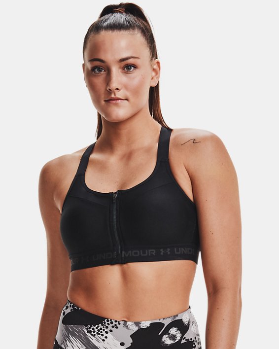 Women's Armour® High Crossback Zip Sports Bra in Black image number 2
